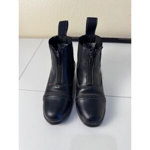 Equistar Paddock Boots Kids Size 9 Black Zip Front Equestrian Horse Riding Shoes